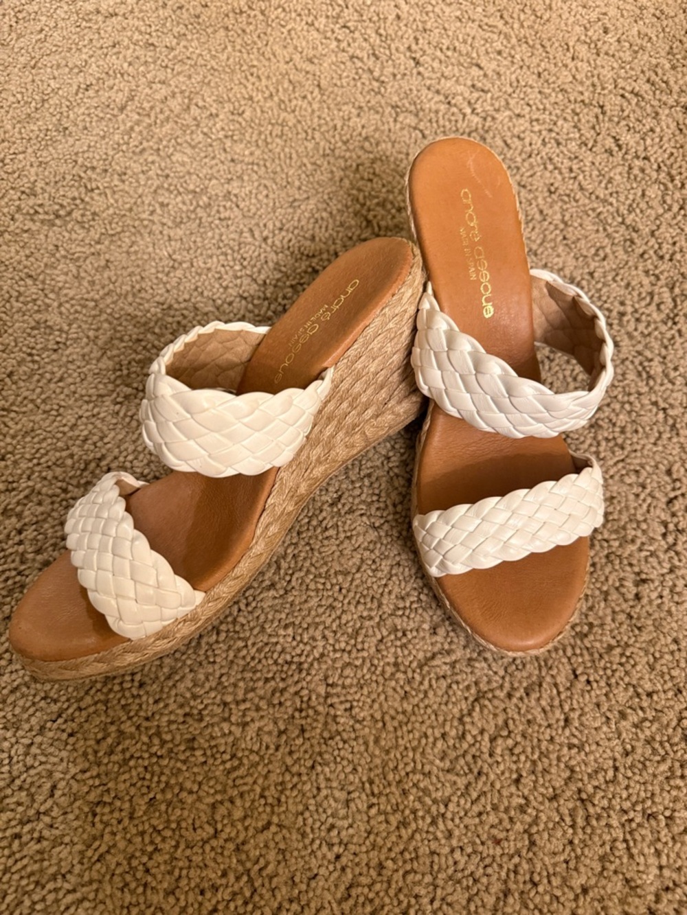 Andre Assous White Braided Espadrille Wedge Sandals